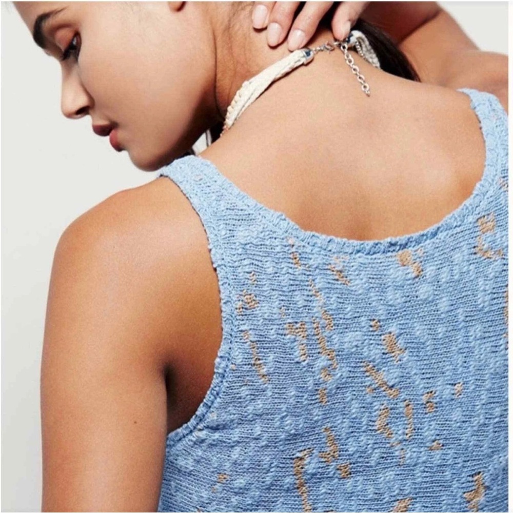Free People Knitted Top Women’s Small Blue Tan Side by Side Peplum Tank size S - Picture 6 of 13